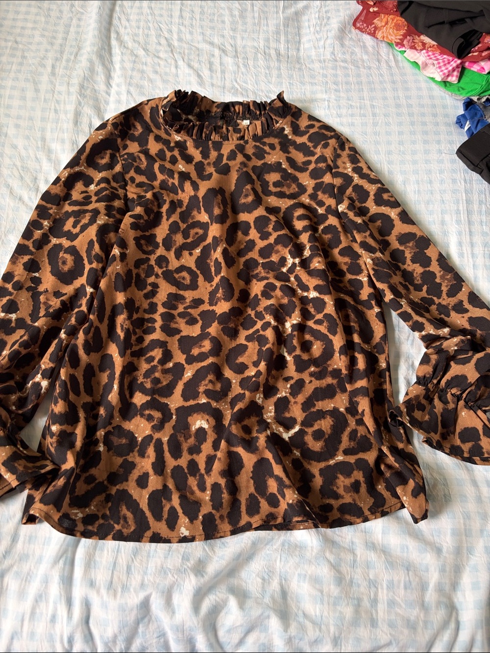 Leopard Print Long-Sleeve Blouse - Brown